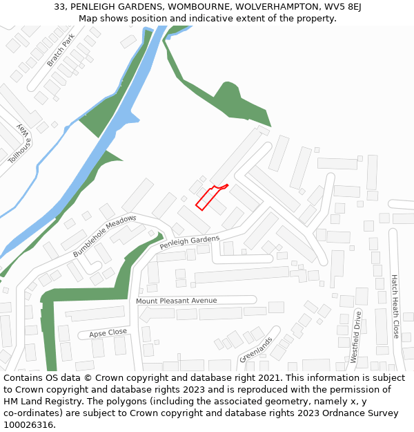 33, PENLEIGH GARDENS, WOMBOURNE, WOLVERHAMPTON, WV5 8EJ: Location map and indicative extent of plot