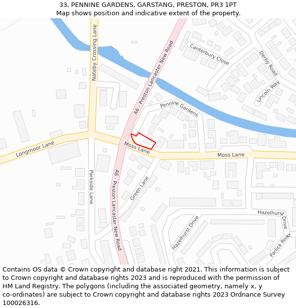 33, PENNINE GARDENS, GARSTANG, PRESTON, PR3 1PT: Location map and indicative extent of plot