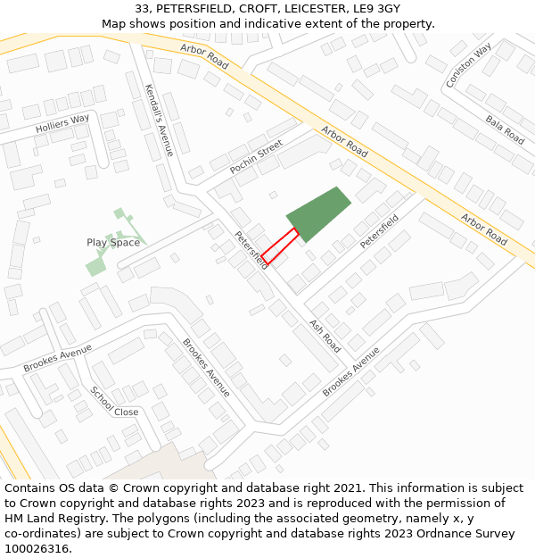 33, PETERSFIELD, CROFT, LEICESTER, LE9 3GY: Location map and indicative extent of plot