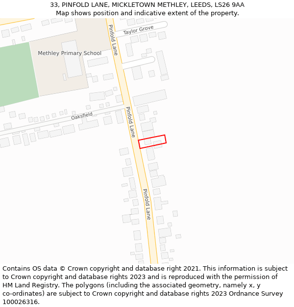 33, PINFOLD LANE, MICKLETOWN METHLEY, LEEDS, LS26 9AA: Location map and indicative extent of plot