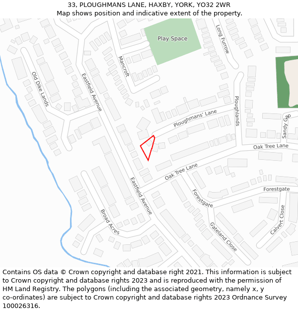 33, PLOUGHMANS LANE, HAXBY, YORK, YO32 2WR: Location map and indicative extent of plot