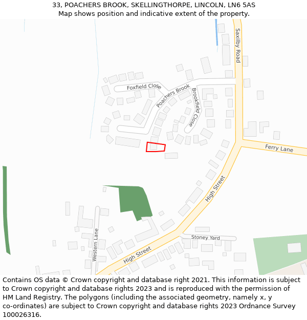 33, POACHERS BROOK, SKELLINGTHORPE, LINCOLN, LN6 5AS: Location map and indicative extent of plot