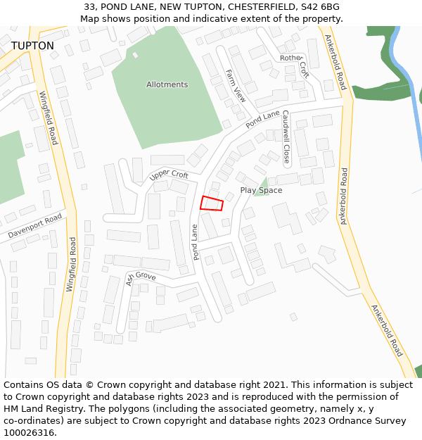 33, POND LANE, NEW TUPTON, CHESTERFIELD, S42 6BG: Location map and indicative extent of plot