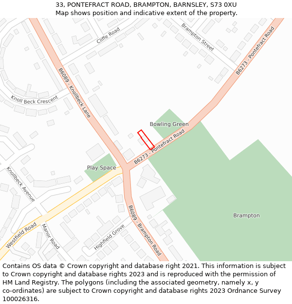 33, PONTEFRACT ROAD, BRAMPTON, BARNSLEY, S73 0XU: Location map and indicative extent of plot