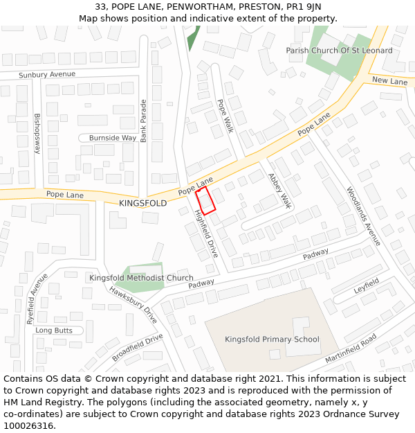 33, POPE LANE, PENWORTHAM, PRESTON, PR1 9JN: Location map and indicative extent of plot