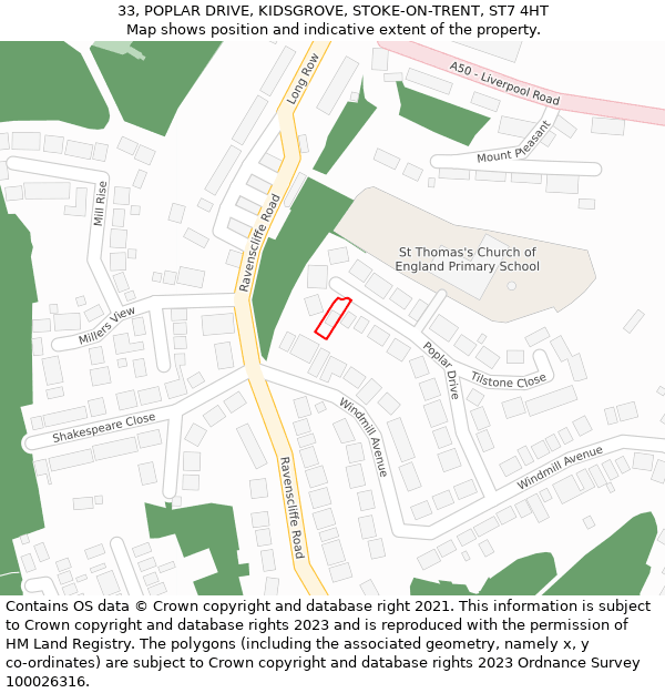 33, POPLAR DRIVE, KIDSGROVE, STOKE-ON-TRENT, ST7 4HT: Location map and indicative extent of plot