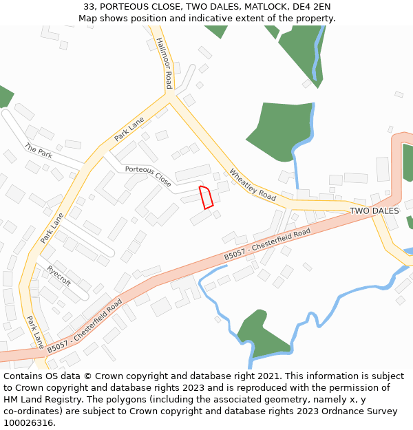 33, PORTEOUS CLOSE, TWO DALES, MATLOCK, DE4 2EN: Location map and indicative extent of plot