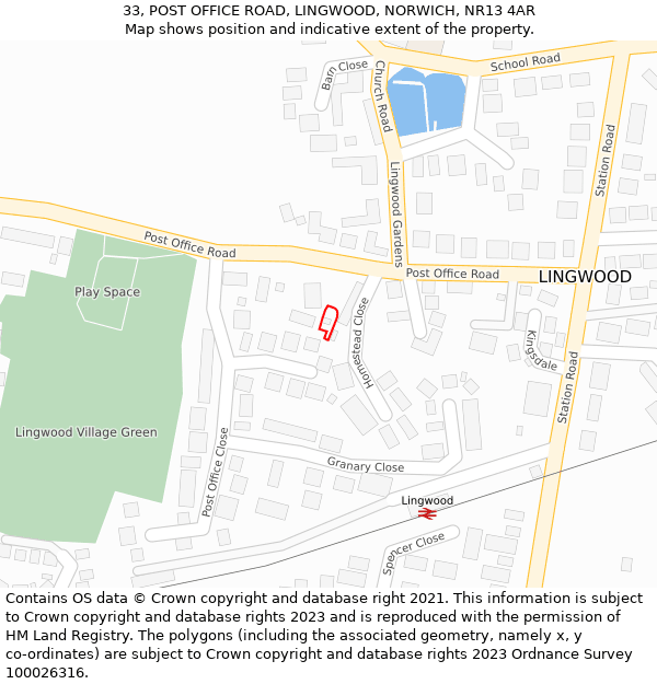 33, POST OFFICE ROAD, LINGWOOD, NORWICH, NR13 4AR: Location map and indicative extent of plot
