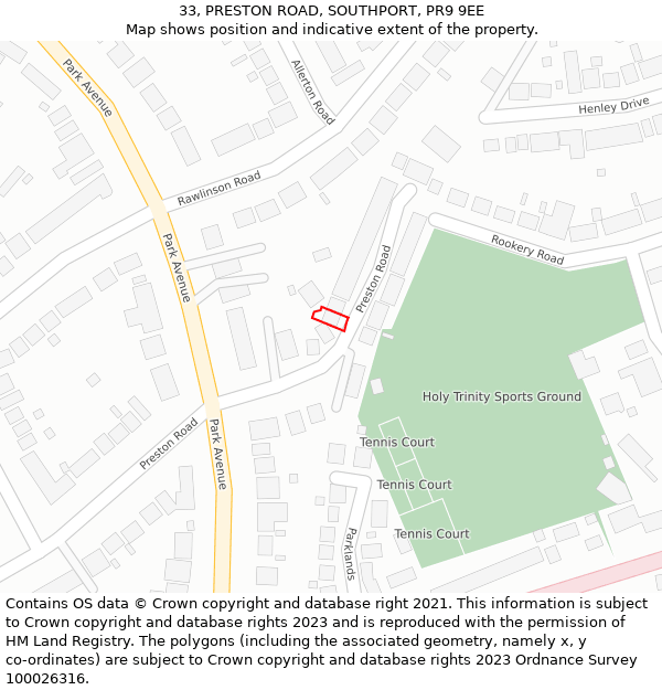 33, PRESTON ROAD, SOUTHPORT, PR9 9EE: Location map and indicative extent of plot