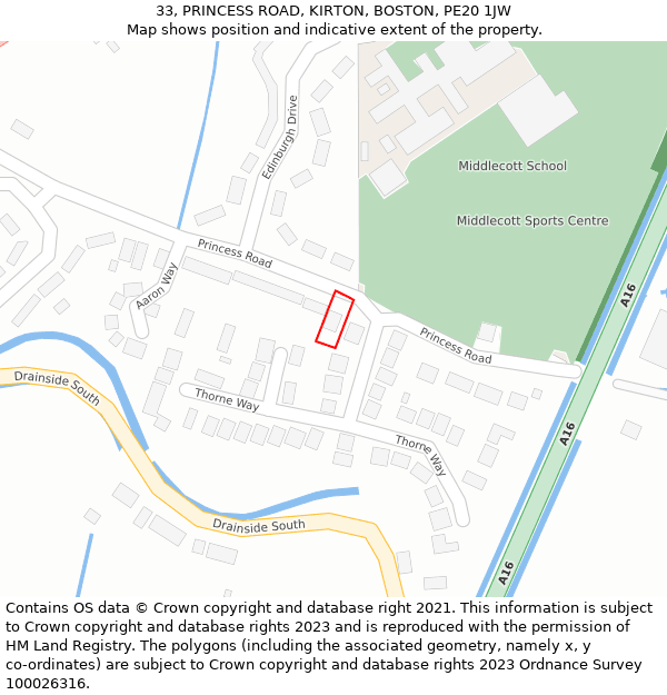 33, PRINCESS ROAD, KIRTON, BOSTON, PE20 1JW: Location map and indicative extent of plot