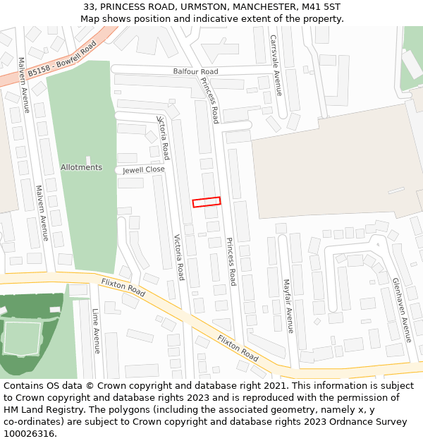 33, PRINCESS ROAD, URMSTON, MANCHESTER, M41 5ST: Location map and indicative extent of plot