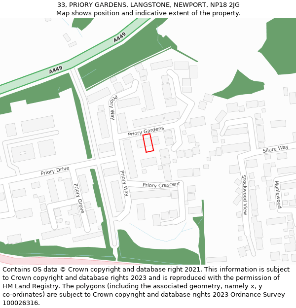 33, PRIORY GARDENS, LANGSTONE, NEWPORT, NP18 2JG: Location map and indicative extent of plot