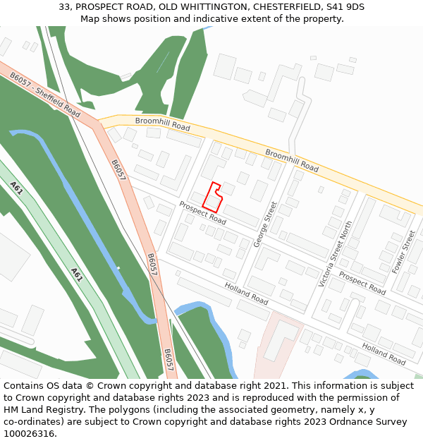 33, PROSPECT ROAD, OLD WHITTINGTON, CHESTERFIELD, S41 9DS: Location map and indicative extent of plot