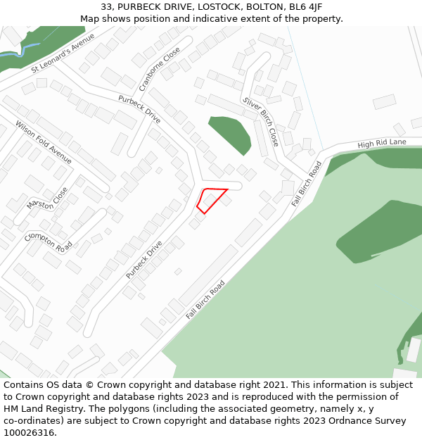 33, PURBECK DRIVE, LOSTOCK, BOLTON, BL6 4JF: Location map and indicative extent of plot