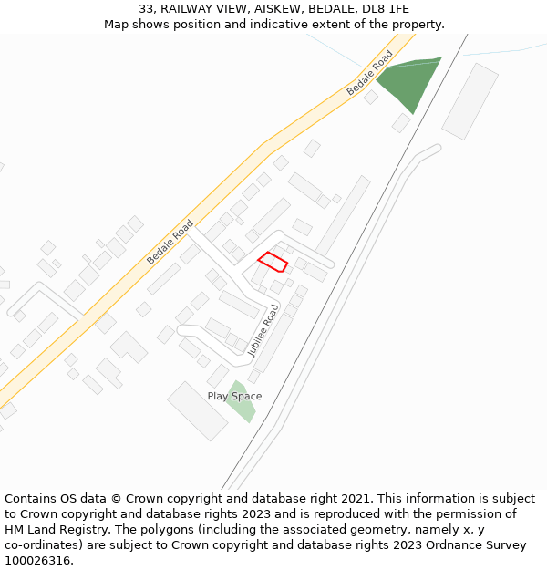 33, RAILWAY VIEW, AISKEW, BEDALE, DL8 1FE: Location map and indicative extent of plot