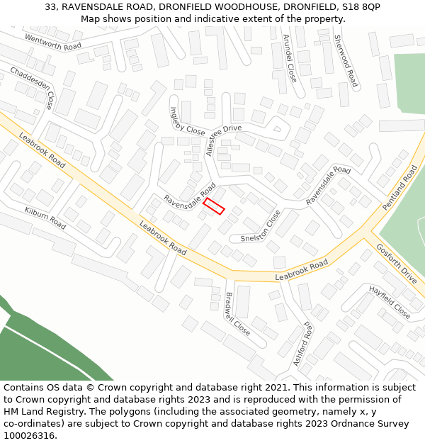 33, RAVENSDALE ROAD, DRONFIELD WOODHOUSE, DRONFIELD, S18 8QP: Location map and indicative extent of plot