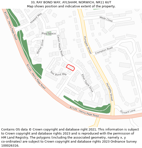 33, RAY BOND WAY, AYLSHAM, NORWICH, NR11 6UT: Location map and indicative extent of plot