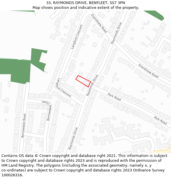33, RAYMONDS DRIVE, BENFLEET, SS7 3PN: Location map and indicative extent of plot