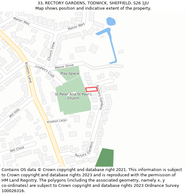 33, RECTORY GARDENS, TODWICK, SHEFFIELD, S26 1JU: Location map and indicative extent of plot