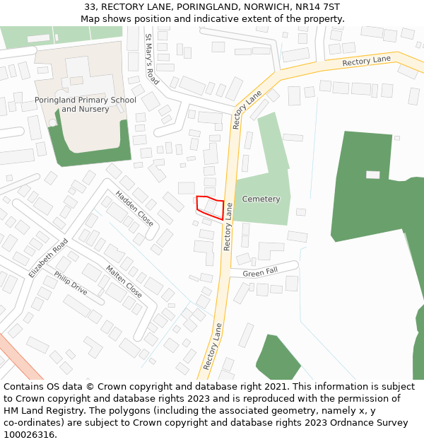 33, RECTORY LANE, PORINGLAND, NORWICH, NR14 7ST: Location map and indicative extent of plot