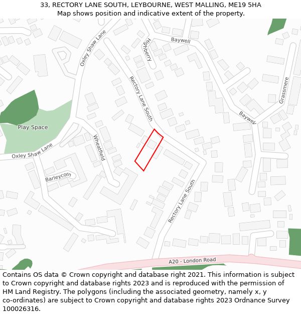 33, RECTORY LANE SOUTH, LEYBOURNE, WEST MALLING, ME19 5HA: Location map and indicative extent of plot