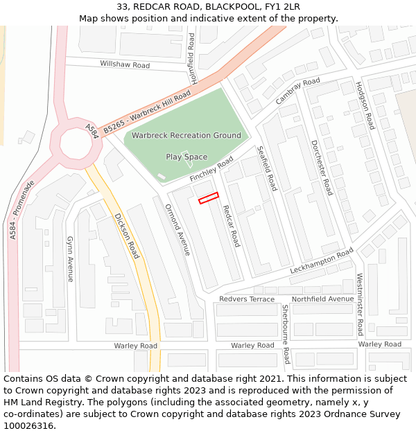 33, REDCAR ROAD, BLACKPOOL, FY1 2LR: Location map and indicative extent of plot