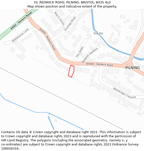 33, REDWICK ROAD, PILNING, BRISTOL, BS35 4LG: Location map and indicative extent of plot