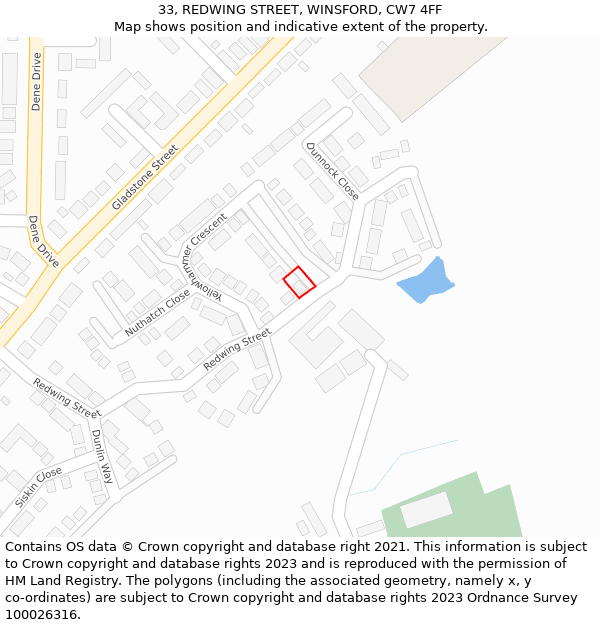 33, REDWING STREET, WINSFORD, CW7 4FF: Location map and indicative extent of plot