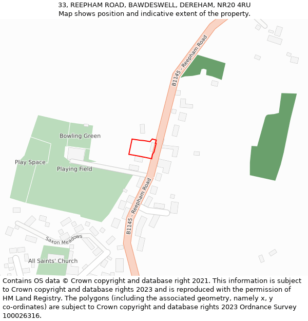 33, REEPHAM ROAD, BAWDESWELL, DEREHAM, NR20 4RU: Location map and indicative extent of plot