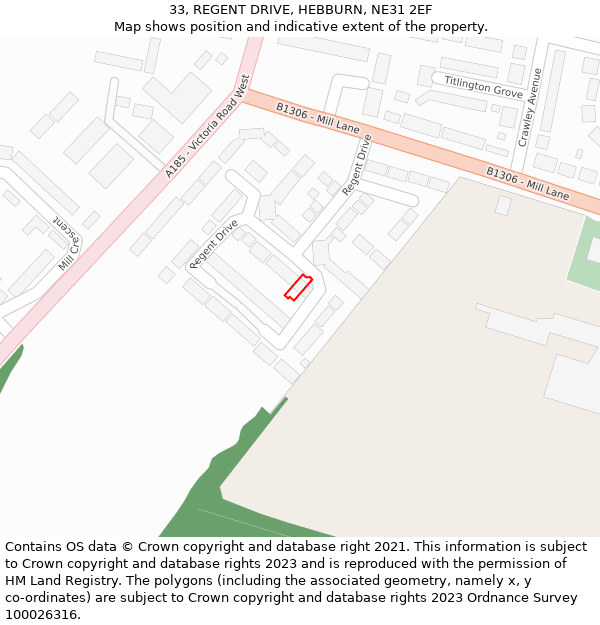 33, REGENT DRIVE, HEBBURN, NE31 2EF: Location map and indicative extent of plot