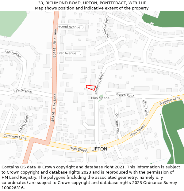 33, RICHMOND ROAD, UPTON, PONTEFRACT, WF9 1HP: Location map and indicative extent of plot