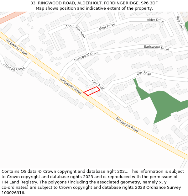 33, RINGWOOD ROAD, ALDERHOLT, FORDINGBRIDGE, SP6 3DF: Location map and indicative extent of plot