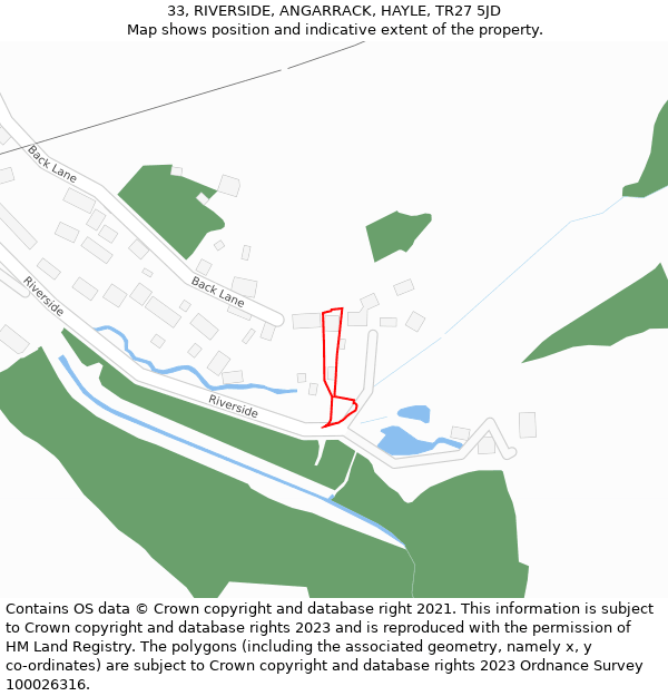 33, RIVERSIDE, ANGARRACK, HAYLE, TR27 5JD: Location map and indicative extent of plot