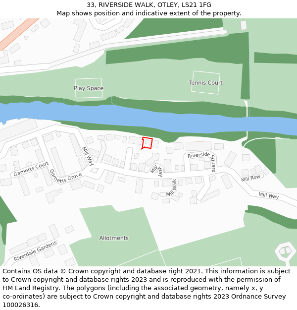 33, RIVERSIDE WALK, OTLEY, LS21 1FG: Location map and indicative extent of plot