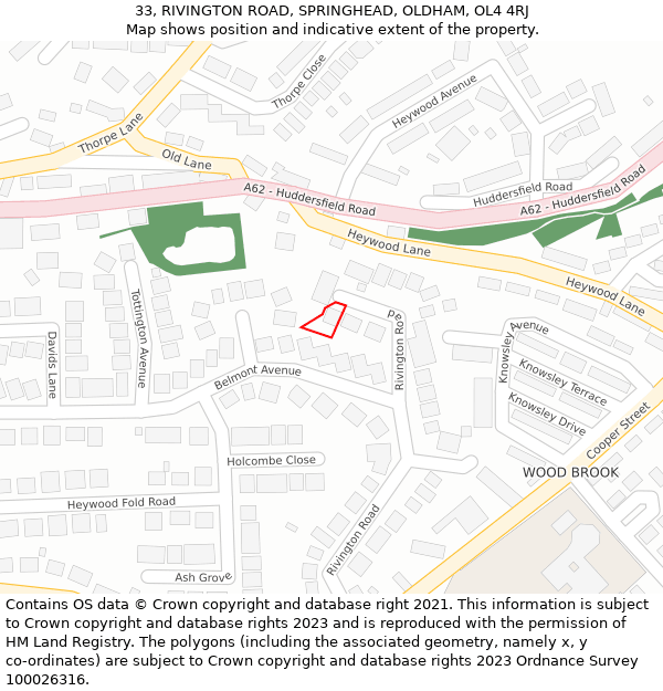33, RIVINGTON ROAD, SPRINGHEAD, OLDHAM, OL4 4RJ: Location map and indicative extent of plot