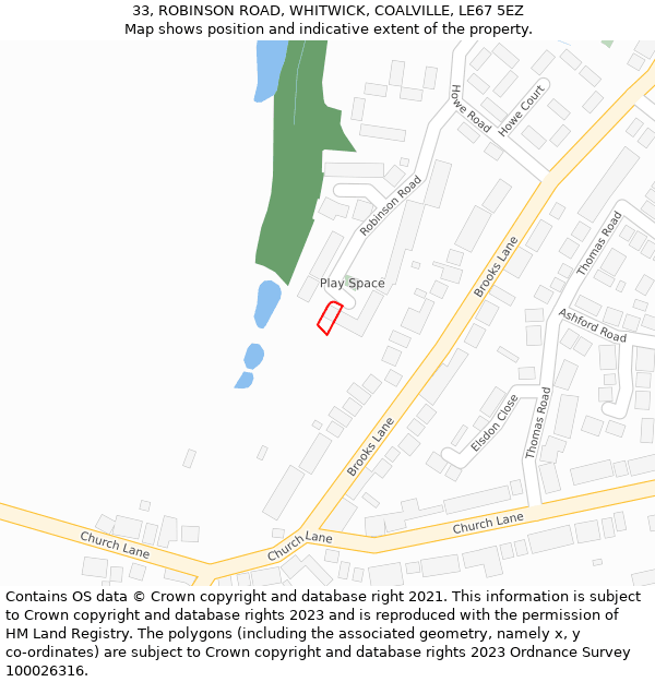 33, ROBINSON ROAD, WHITWICK, COALVILLE, LE67 5EZ: Location map and indicative extent of plot