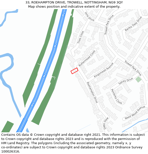 33, ROEHAMPTON DRIVE, TROWELL, NOTTINGHAM, NG9 3QY: Location map and indicative extent of plot