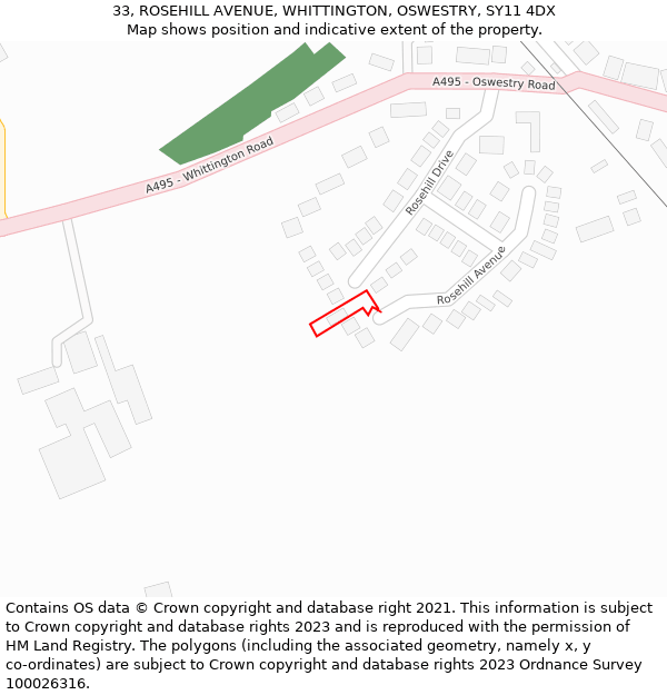 33, ROSEHILL AVENUE, WHITTINGTON, OSWESTRY, SY11 4DX: Location map and indicative extent of plot