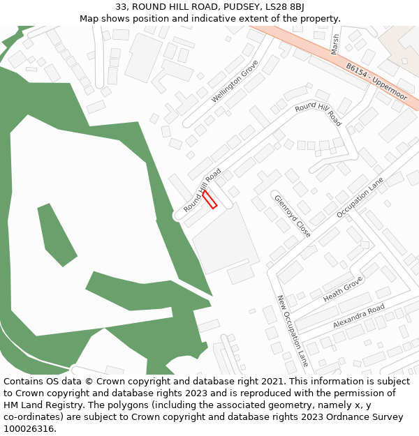 33, ROUND HILL ROAD, PUDSEY, LS28 8BJ: Location map and indicative extent of plot