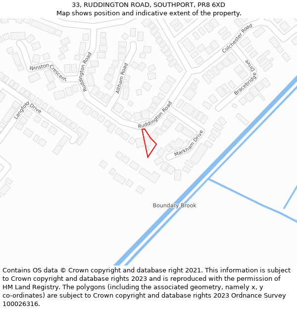 33, RUDDINGTON ROAD, SOUTHPORT, PR8 6XD: Location map and indicative extent of plot