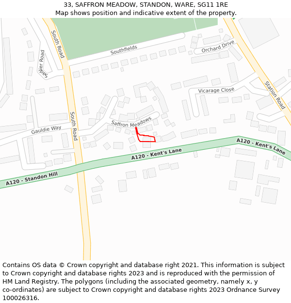 33, SAFFRON MEADOW, STANDON, WARE, SG11 1RE: Location map and indicative extent of plot