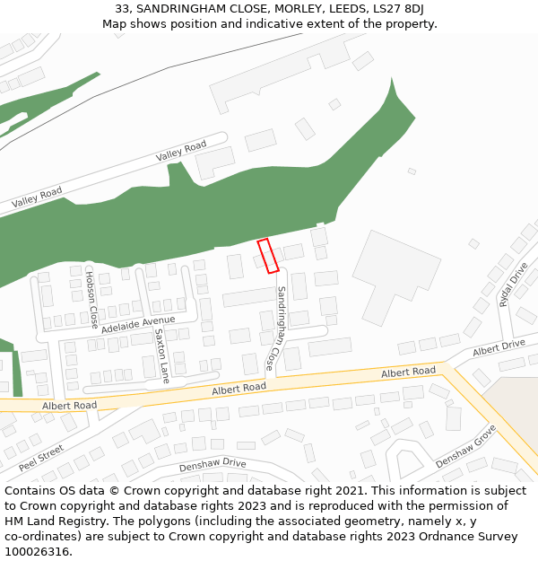 33, SANDRINGHAM CLOSE, MORLEY, LEEDS, LS27 8DJ: Location map and indicative extent of plot