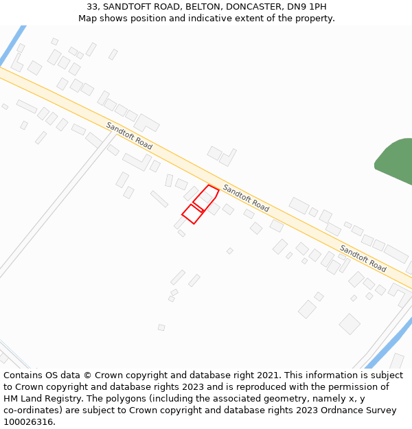 33, SANDTOFT ROAD, BELTON, DONCASTER, DN9 1PH: Location map and indicative extent of plot