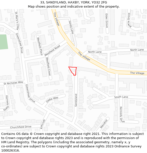 33, SANDYLAND, HAXBY, YORK, YO32 2FG: Location map and indicative extent of plot