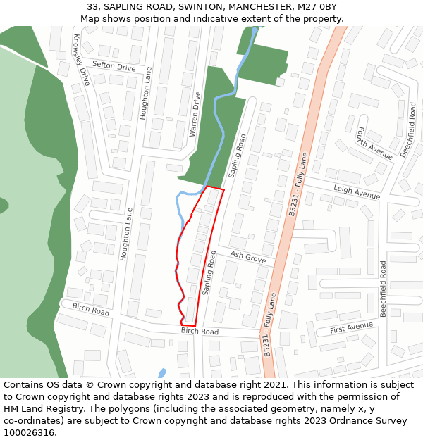 33, SAPLING ROAD, SWINTON, MANCHESTER, M27 0BY: Location map and indicative extent of plot