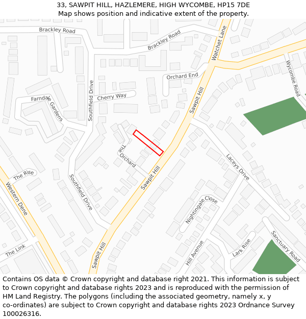 33, SAWPIT HILL, HAZLEMERE, HIGH WYCOMBE, HP15 7DE: Location map and indicative extent of plot