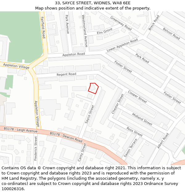 33, SAYCE STREET, WIDNES, WA8 6EE: Location map and indicative extent of plot