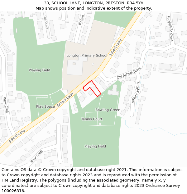 33, SCHOOL LANE, LONGTON, PRESTON, PR4 5YA: Location map and indicative extent of plot