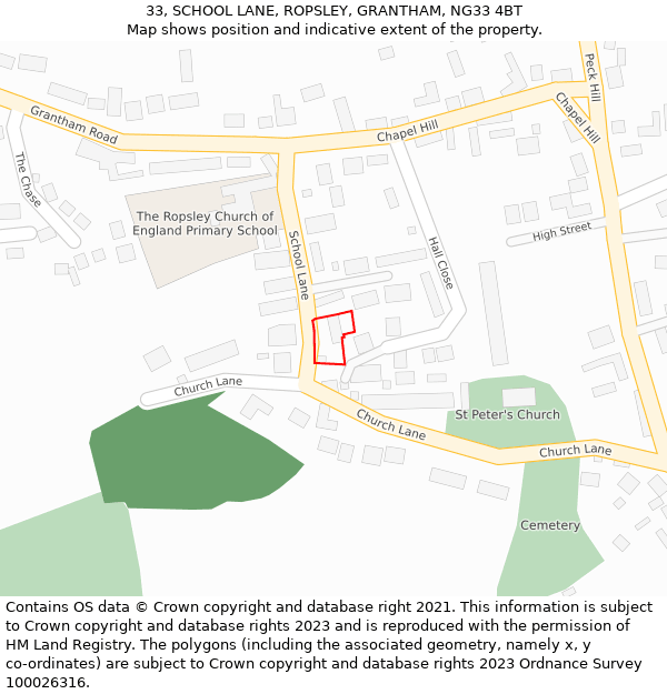 33, SCHOOL LANE, ROPSLEY, GRANTHAM, NG33 4BT: Location map and indicative extent of plot