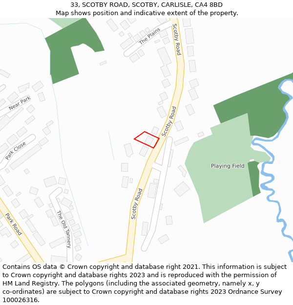 33, SCOTBY ROAD, SCOTBY, CARLISLE, CA4 8BD: Location map and indicative extent of plot